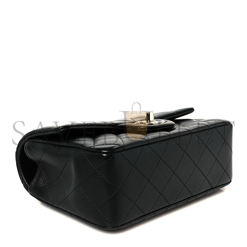 CHANEL LAMBSKIN QUILTED MINI TOP HANDLE RECTANGULAR FLAP BLACK AS2431 (20*12*6cm)